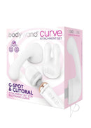 Bodywand Curve G-Spot and Clitoral Attachment Set White packaging with interchangeable heads for targeted pleasure.