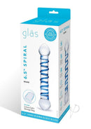 Glas Spiral Glass Textured Dildo 6.5 Inch Clear Blue product packaging showcasing elegant design and features.