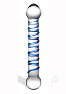 Glas Spiral Glass Textured Dildo 6.5 Inch Clear Blue with raised blue spirals for enhanced pleasure and ergonomic design.