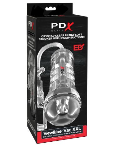 PDX Elite ViewTube Vac XXL Pump See-Thru EZ-Grip Pump Stroker Clear packaging with suction feature