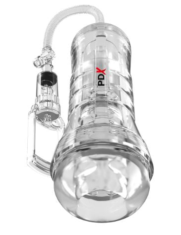 PDX Elite ViewTube Vac XXL Pump See-Thru EZ-Grip Pump Stroker Clear with transparent design and suction control features.