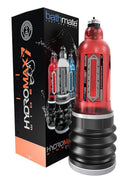 Bathmate Hydromax7 Wide Boy Penis Pump Red with box displaying multiple colors and water design.