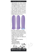 Evolved Purple Haze Rechargeable Silicone Bullet Purple product features and specifications on elegant lilac background.