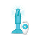 b-Vibe Rimming 2 Rotating and Vibrating Remote Control Plug Teal with remote control, designed for anal pleasure.