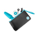 b-Vibe Rimming 2 Rotating and Vibrating Remote Control Plug Teal with remote and charging cable in pouch