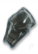 The 9's Base Boost Cock and Balls Sleeve Black displayed from an angle, showcasing its soft TPE material.