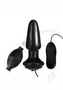 Lux Fetish 4 Inch Inflatable Vibrating Butt Plug Black with controller and pump for tailored anal pleasure.