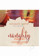 Intimate Earth Naughty Peaches Water Based Lubricant 3ml foil packet showcasing natural flavors and colorful design.