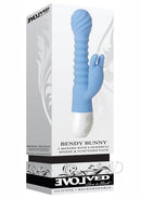 Evolved Bendy Bunny Silicone Dual Motor Rabbit Vibrator Blue packaging showing flexible design and dual motors.