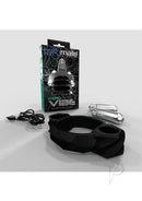 Bathmate Hydro Vibe Vibrating Silicone Pump Ring Black with bullets and packaging displayed.