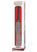 Dominant Submissive Ultimate Studded Chain Whip Silver in packaging with a metallic design ready for impact play.