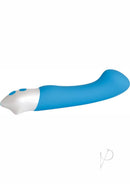 Evolved Tempest G Silicone G-Spot Vibrator Blue and White side view with curved shaft and flat head