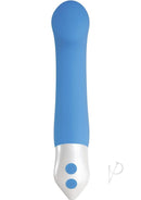 Evolved Tempest G Silicone G-Spot Vibrator Blue and White with curved shaft and sleek design.