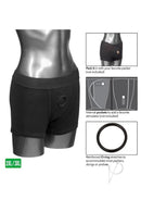 Packer Gear Boxer Brief Harness 2XL/3XL Black featured on a mannequin with detailed pockets and O-ring.