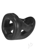 Hunkyjunk Slingshot Silicone 3 Ring Teardrop Cock Ring Black display showcasing ergonomic design and teardrop shape.