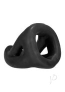 Hunkyjunk Slingshot Silicone 3 Ring Teardrop Cock Ring Black displayed from side view