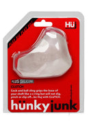 Hunkyjunk Clutch Silicone Cock and Ball Sling Clear showcasing its design and packaging for optimal support and comfort.
