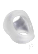 Hunkyjunk Clutch Silicone Cock and Ball Sling Clear showcasing its thick-walled design for support and comfort.