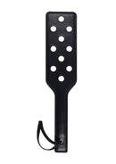 Sex & Mischief Shadow Paddle Black, durable impact accessory with holes for enhanced performance and style.