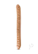 Dr Skin Silver Collection 18 Inch Double Dildo Caramel against a white background, showcasing its realistic design.