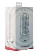 Kiiroo Titan Power Stroker Sleeve Clear packaging showcasing innovative design and textured interior for performance.