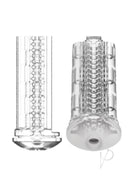 Kiiroo Titan Power Stroker Sleeve Clear showing its textured interior for enhanced sensation and performance training.