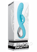 Triple Infinity Heated Suction Rabbit Vibrator Aqua packaging display with vibrant blue color and luxurious design.