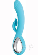 Triple Infinity Heated Suction Rabbit Vibrator Aqua in aqua color with dual motors for dual stimulation.