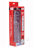 Size Matters 3 Inch Penis Enhancer Sleeve Clear packaging showcasing the product's features and design.