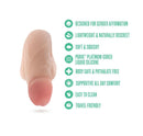 Urself Affirm 5 inch Realistic Prosthetic Packer Dildo showcasing benefits like softness, comfort, and discreet use.