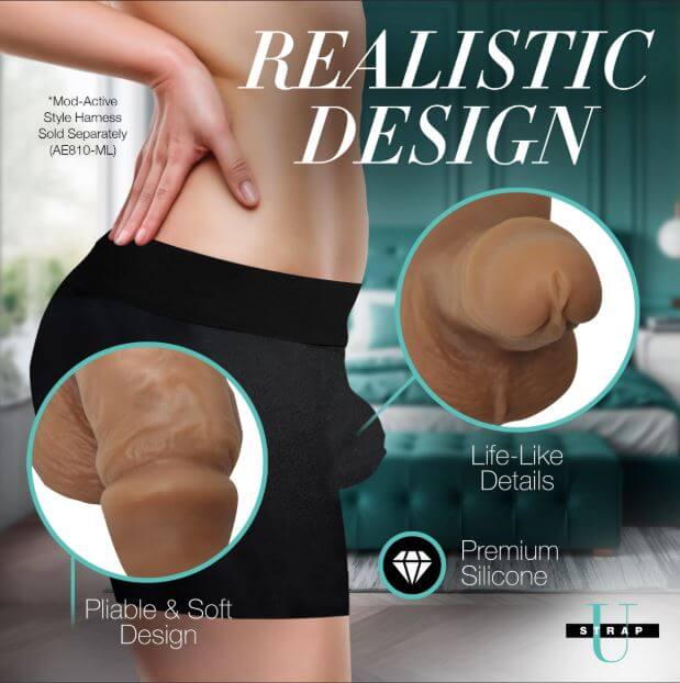 Strap U Packer Silicone 3.6 inches Dildo Caramel shown in realistic design with life-like details and pliable silicone.