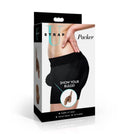 Strap U Packer Silicone 3.6 inches Dildo Caramel packaging displaying realistic design and bulge.