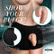 Strap U Uncut Packer Silicone 5.1 inches Dildo Vanilla displayed under clothing to show bulge and realistic appearance.