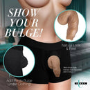 Strap U Uncut Packer Silicone 5.1 inches Dildo Caramel displayed with a natural look under clothing.