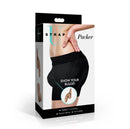 Strap U Uncut Packer Silicone 5.1 inches Dildo Caramel packaging showing realistic bulge design.