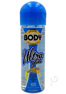 Body Action Ultra Glide Water Based Lubricant 2.2 oz bottle with blue cap and water-based gel inside.