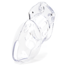 CB-6000S Clear Male Chastity Device showcased in a lightweight, clear polycarbonate design.