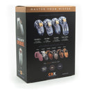 CB-6000S Clear Male Chastity Device packaging showcasing sizes and colors available.
