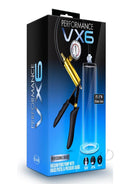 Performance VX6 9.5 Inch Vacuum Penis Pump Clear packaging with brass pistol and pressure gauge.