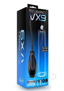 Performance VX9 Auto Penis Pump 9 Inch Clear packaging and pump display with measurement details.