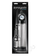 Renegade PSI Penis Pump With Pressure Gauge Clear Black featuring an acrylic cylinder and pressure gauge.