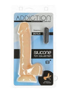 Addiction Bendable David Silicone Dildo 8 Inch Vanilla packaging with bonus bullet vibe, designed for personalized pleasure.