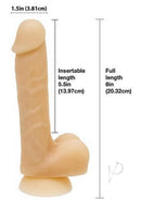 Addiction Bendable David Silicone Dildo 8 Inch Vanilla dimensions with insertable length and full length details