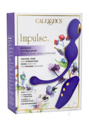 Impulse Intimate E-stimulator Dual Kegel Balls Purple packaging showcasing remote-controlled design and features.