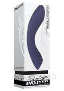 Evolved Coming Strong Rechargeable Silicone Vibrator Purple packaging displaying elegant design and features.
