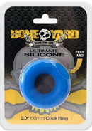 Boneyard Ultimate Silicone Cock Ring 2 Inch Blue packaging showcasing the premium silicone design.
