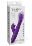 Fantasy For Her Ultimate Thrusting Rabbit Vibrator Purple packaging showcasing thrusting and clitoral stimulation features.