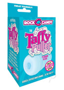 Rock Candy Taffy Puller Masturbator Blue product packaging showcasing pleasure sleeve features.