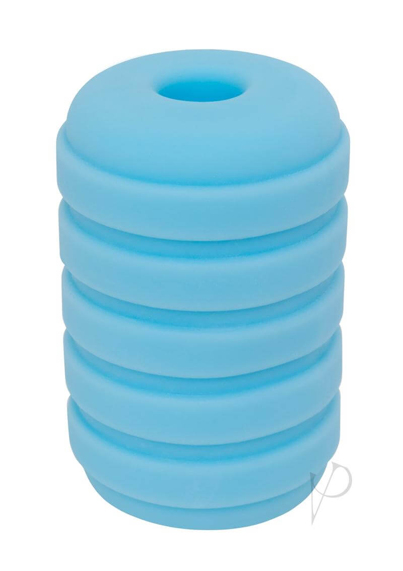 Rock Candy Taffy Puller Masturbator Blue in a stack, showcasing its soft TPR design for realistic sensations.
