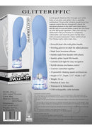Evolved Glitteriffic Silicone Light-Up Rabbit Vibrator Aqua with glitter handle and dual motors for pleasure.